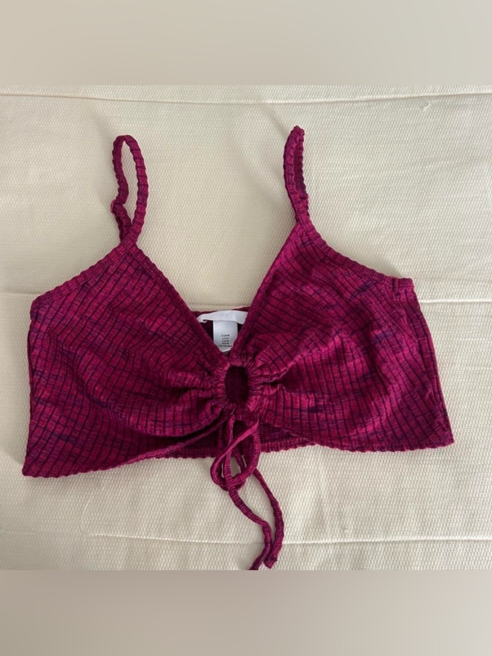 H&M Magenta Ribbed Crop Top with Front Tie